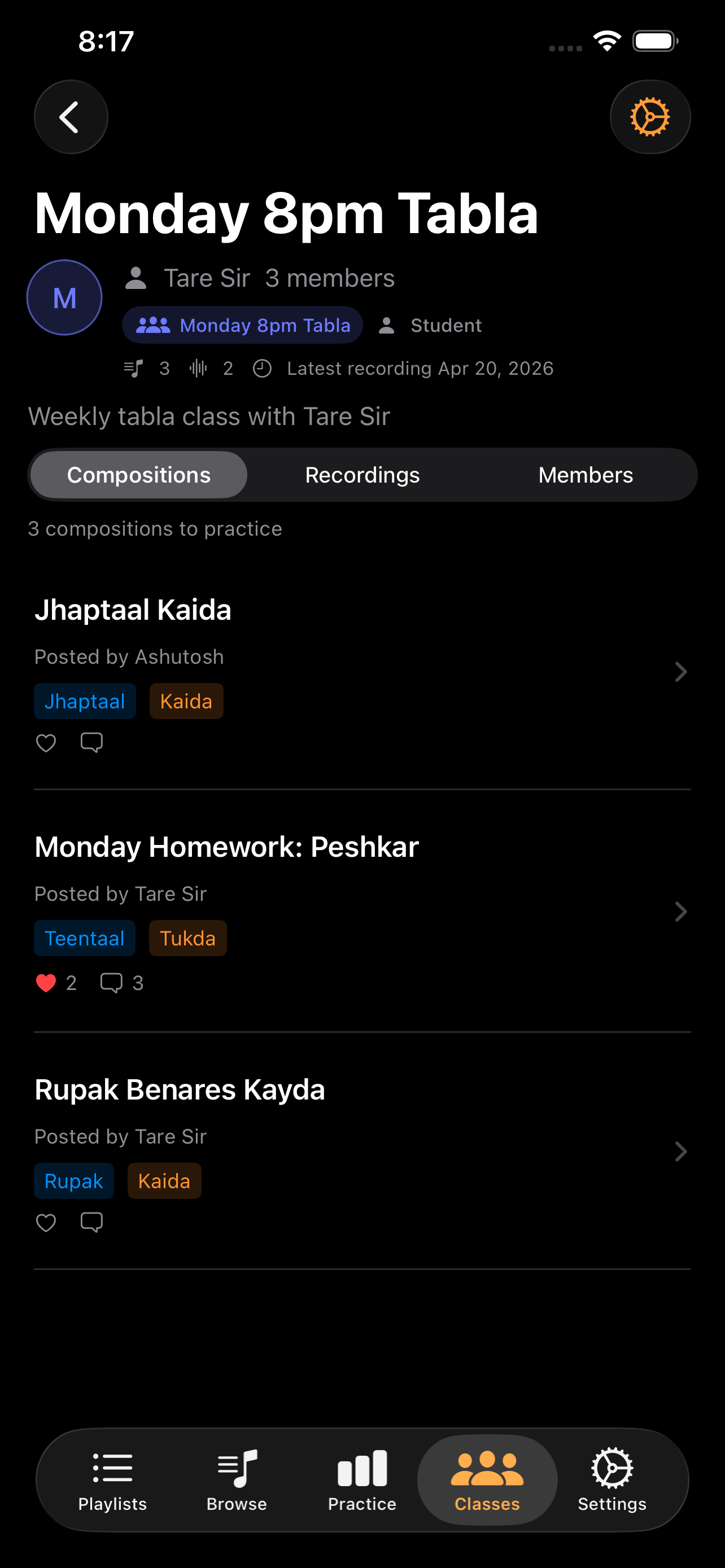 Class compositions
