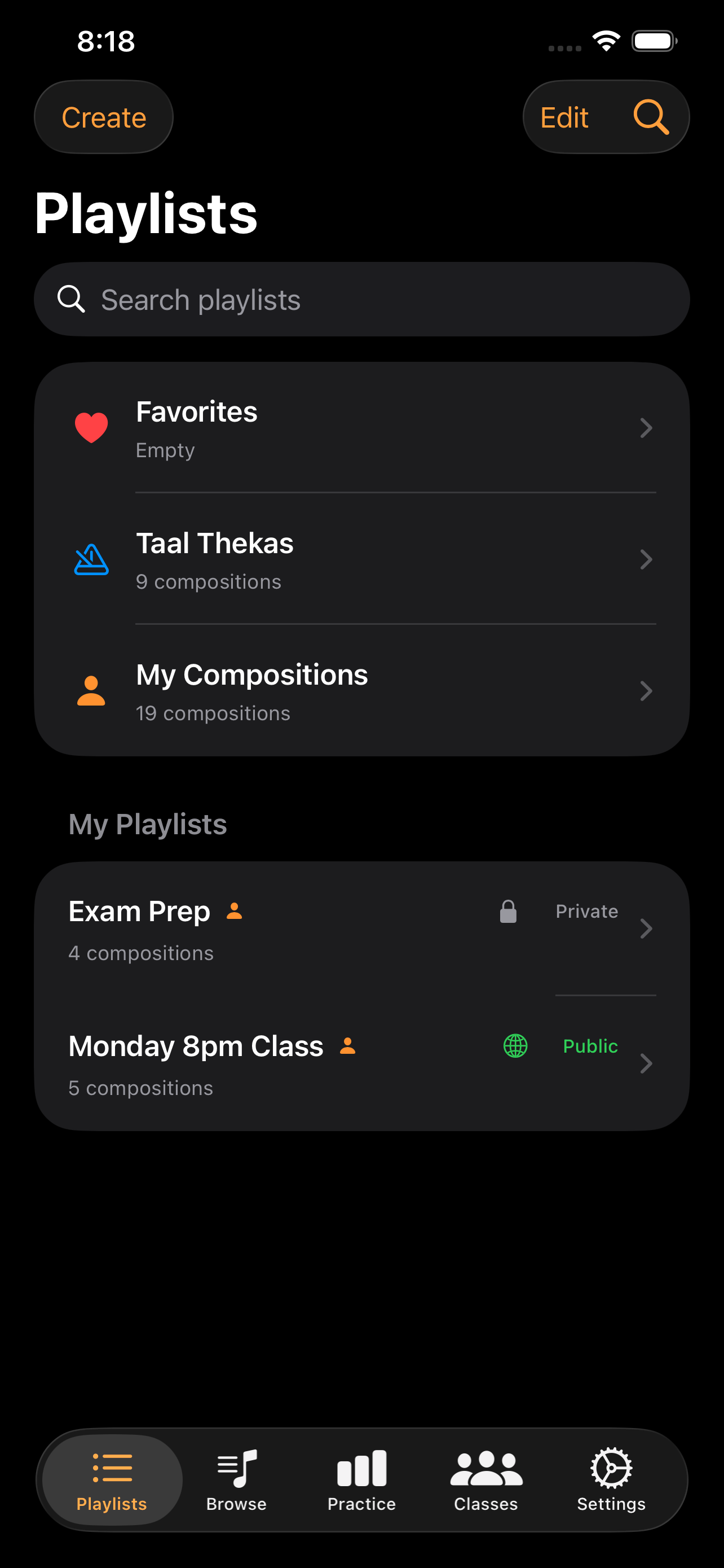 Playlists tab